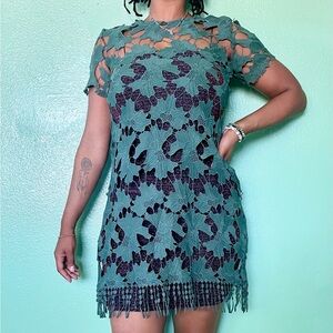 Green Ivy Floral Tassle Hem Swimsuit Bikini Cover-up Women's Size M